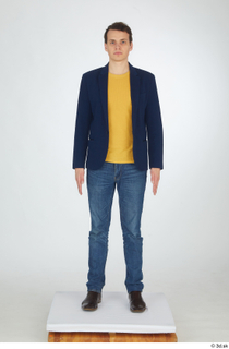  Brett blue formal jacket blue jeans brown ankle shoes casual dressed whole body yellow t shirt 0001.jpg